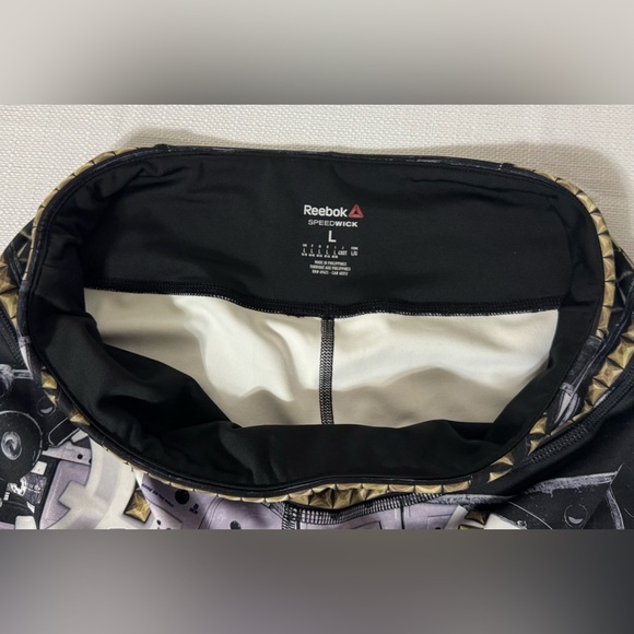 Reebok Speedwick Lux Bold Baroque Print Leggings •Large •Cassette Tape Music - Picture 8 of 15